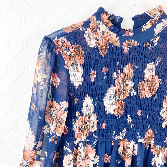 NWT As U Wish Blue Pink Floral Babydoll Dress Lagenlook Small - Picture 3 of 11